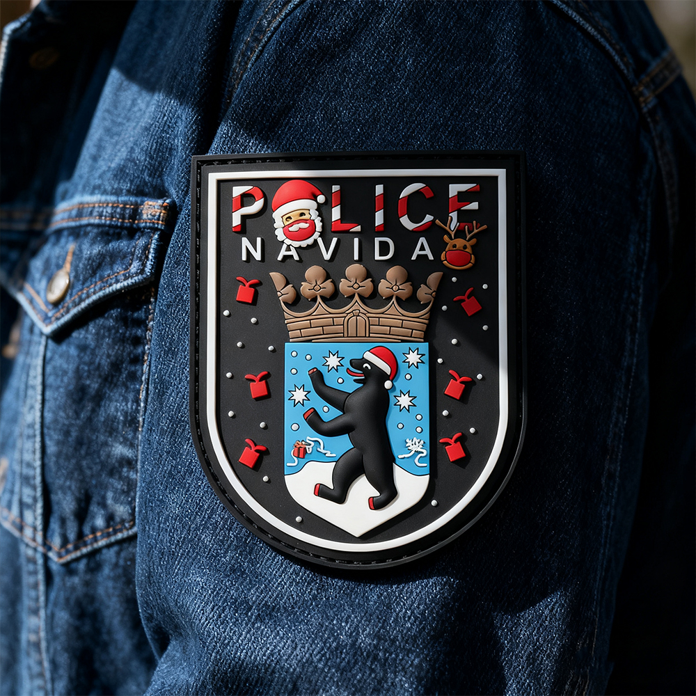 Christmas Berlin Bear 3D PVC Rubber Patch Germany Holiday Edition Custom Soft PVC Badge with Hook and Loop Backing