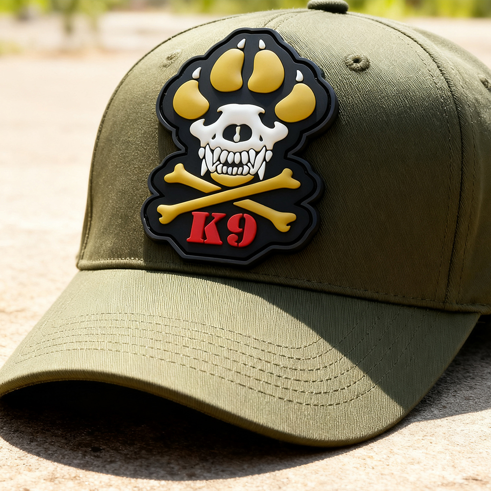 Personalized K9 Skull Dog PVC Patch Hook Loop Rubber Emblem Custom 3D Design for Apparel and Collectors