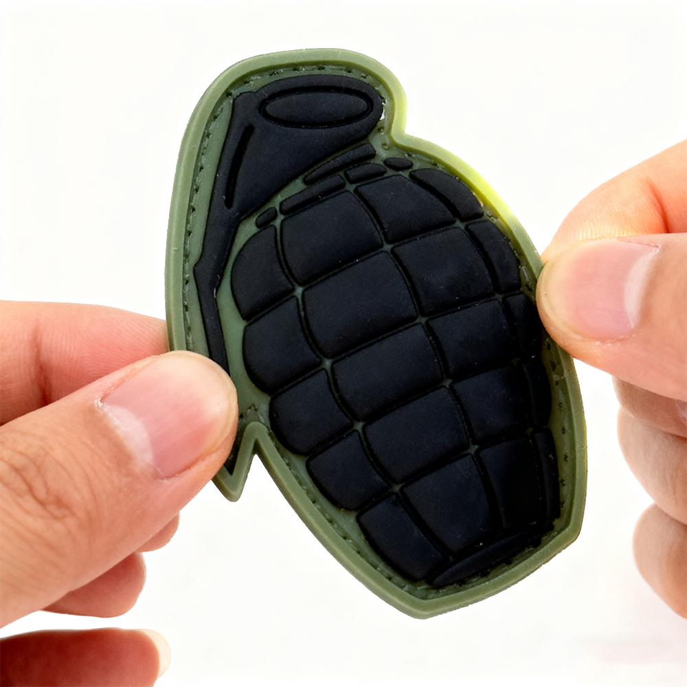 Custom Grenade PVC Patch 3D Soft Rubber Tactical Style Hook and Loop Badge Durable Embossed PVC Label for Outdoor Gear Bags