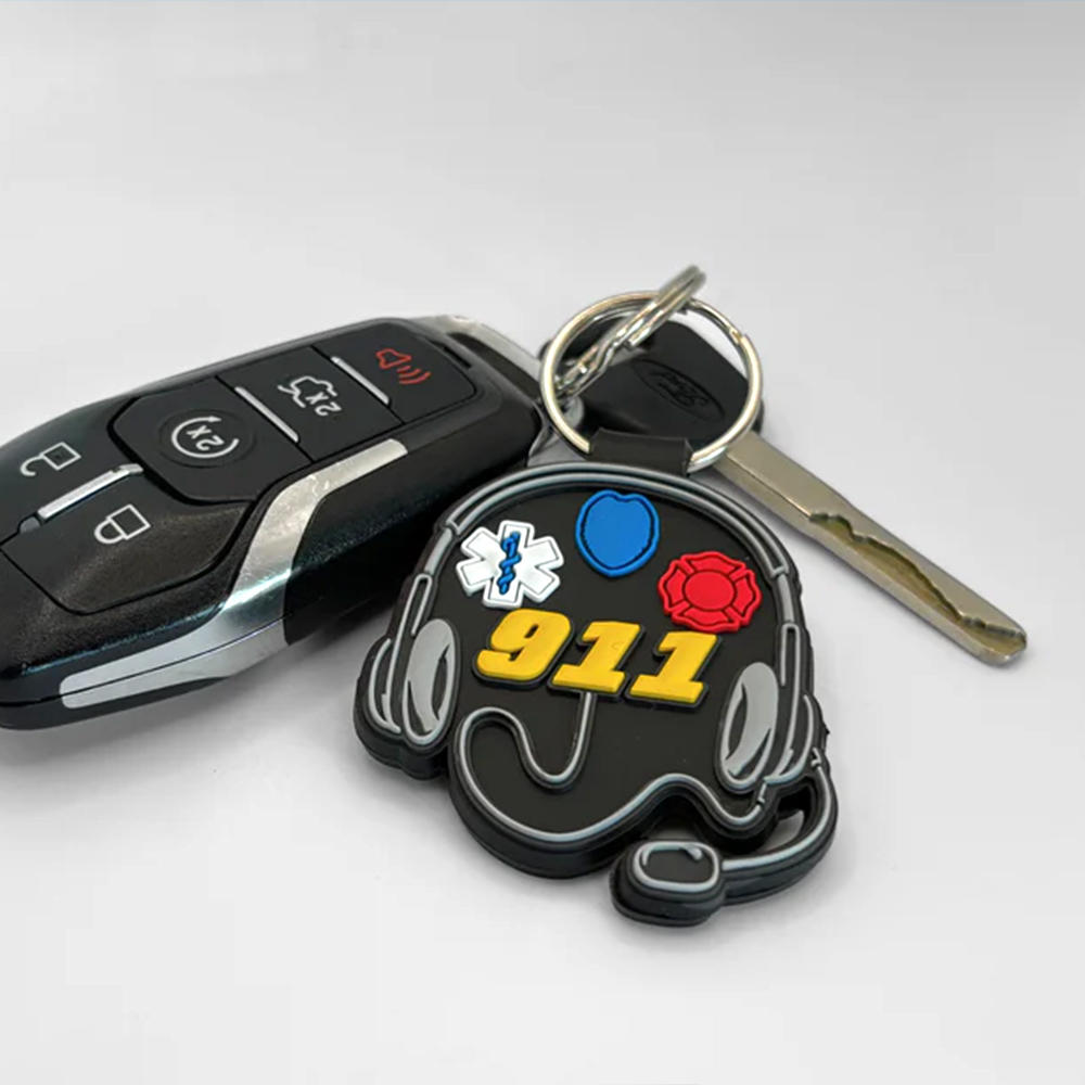 Custom 911 Emergency Double-Sided Soft PVC Rubber Keychain Personalized Logo Key Ring Souvenir Gift for Firefighter Police EMS