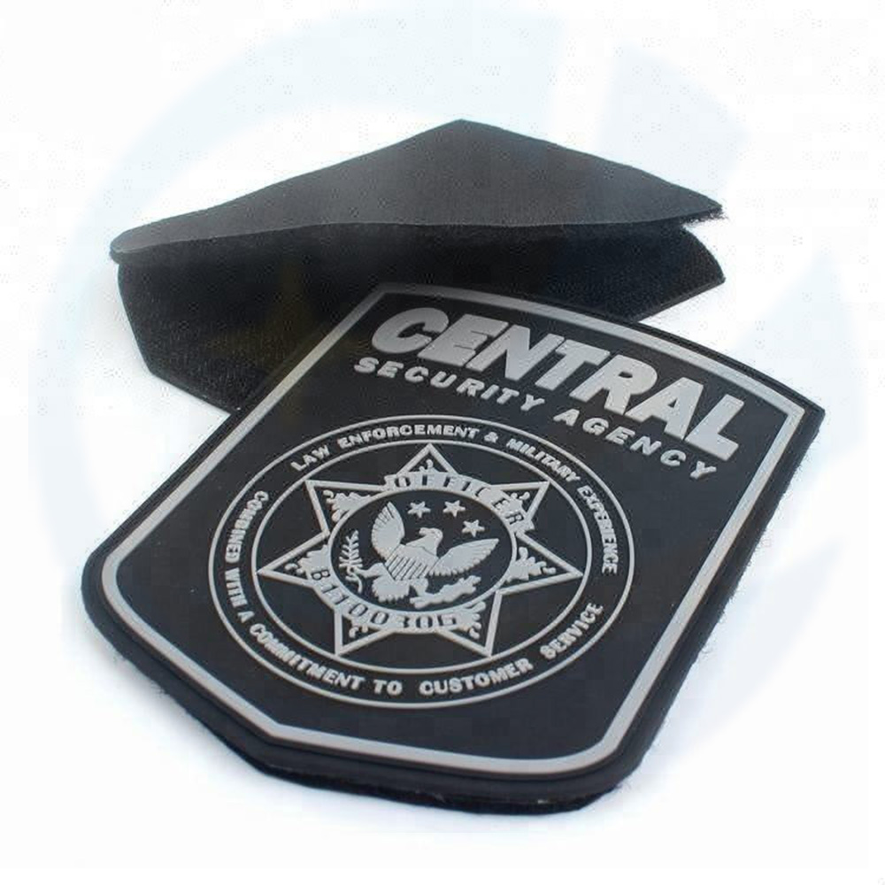 Hook and Loop Backing Injection Custom 3D Embossed Brand Logo PVC Rubber Patches for Uniforms