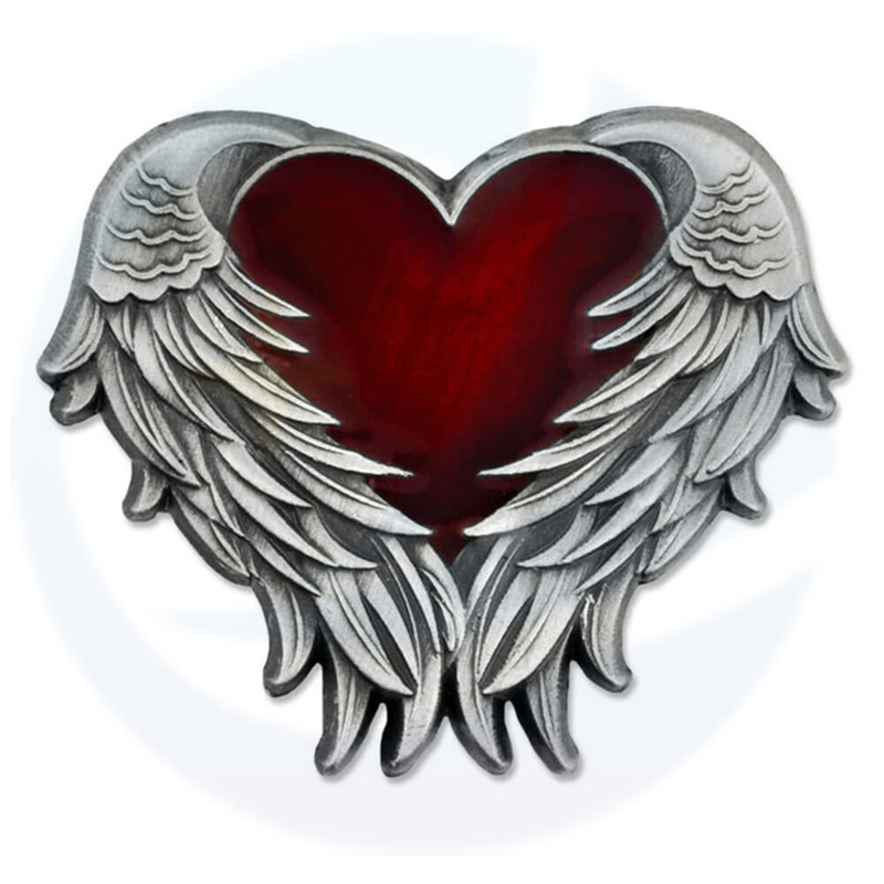 Heart with Angel Wings Pin - Antique Nickel