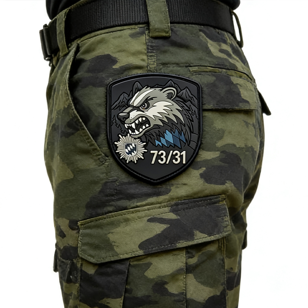 Bavaria Germany Region PVC Patch Custom Fierce Beast Emblem with Mountain Background and Blue White Pattern