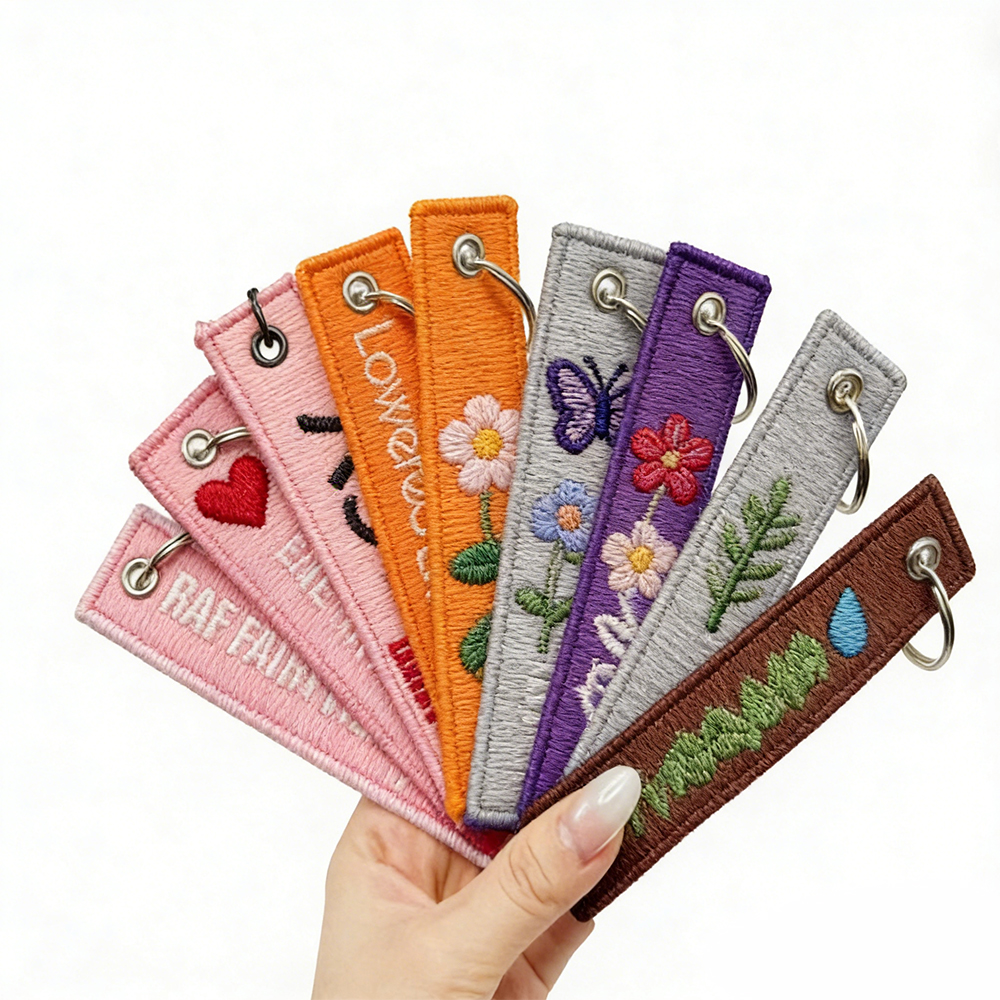 Custom Logo Personalized Embroidered Keyrings with Stylish Fabric Woven Keychain Design