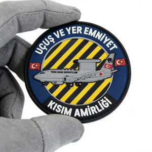 Turkish Aviation Style PVC Patch Round Design Yellow Black Warning Stripes Turkey Inspired Rubber Morale Patch