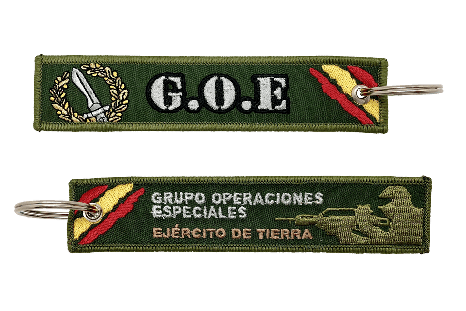 Spanish Police Embroidered Key Tag Custom Woven Fabric Keychain for Identification OEM