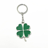 Fashion Ireland green color metal zinc alloy shiny lucky Four Leaf Clover keyring keychain