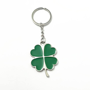 Fashion Ireland green color metal zinc alloy shiny lucky Four Leaf Clover keyring keychain