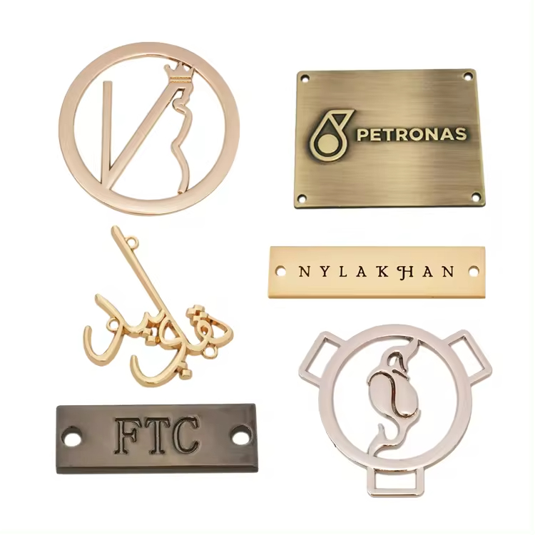 Fashion design engraved brand name custom metal logo labels tag for clothing