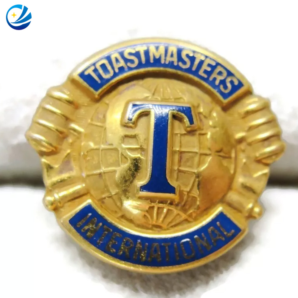 Custom Metal Toastmasters International Outstanding Member Award Blue Gold Tone Enamel Pin