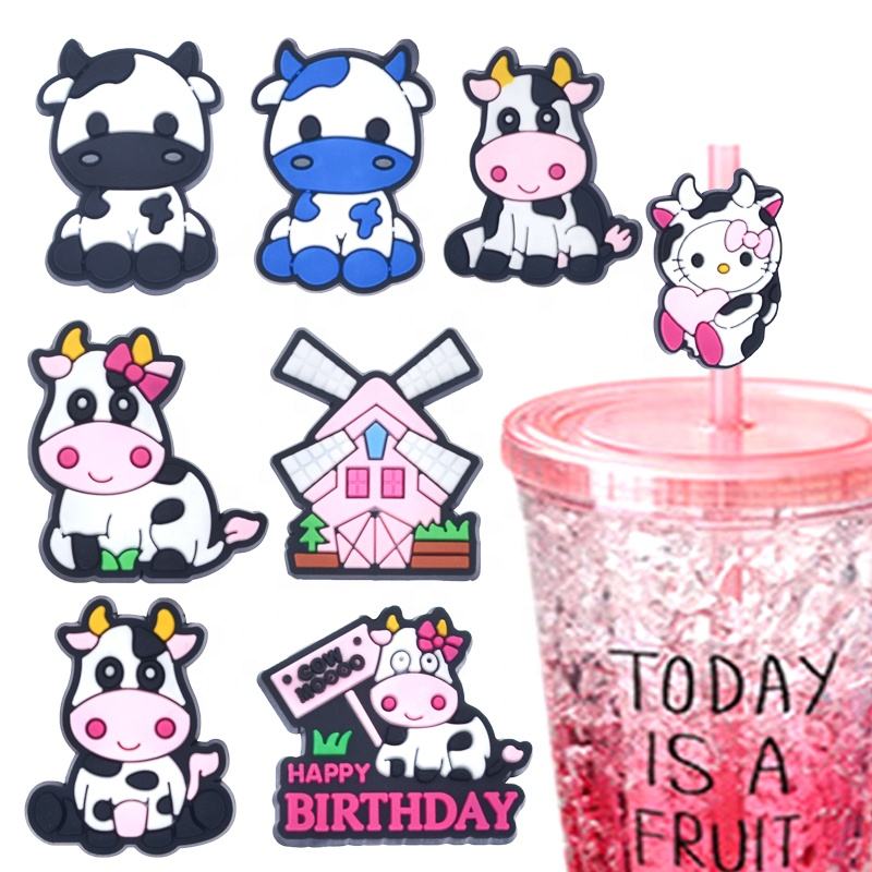 Wholesale pvc fit for 6mm drinking Korean cute cartoon tumbler straw topper holidays silicone Korean straw topper