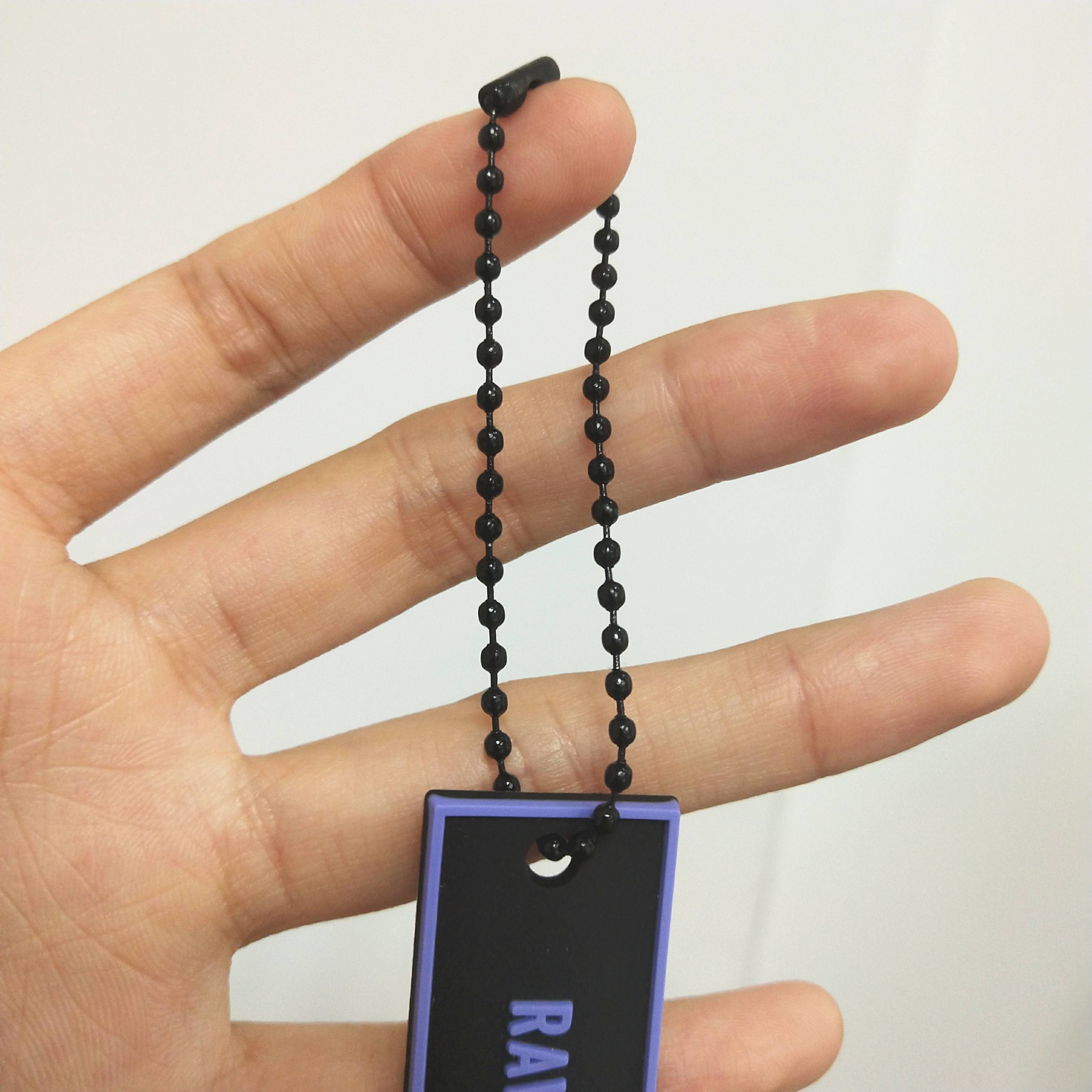 Custom 3D embossed LOGO Clothing Labels Accessories Maker Black Soft PVC Rubber Patches with Black Chain Garment Hang Tag