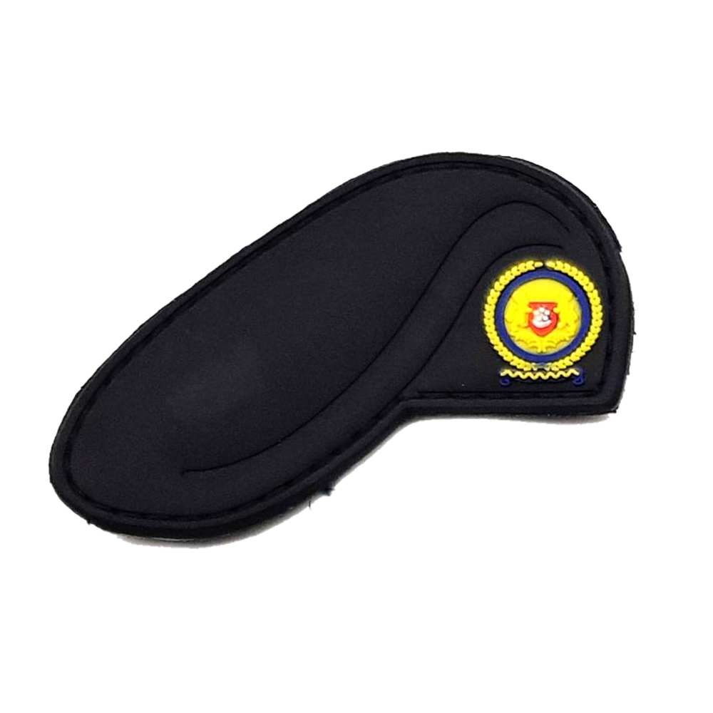 Custom Logo Tactical Beret Cap Shape Pvc Patch 3D Embossed Badge Silicone PVC Beret Rubber Patch