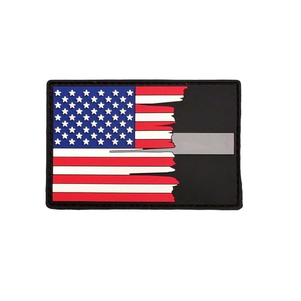 OEM Custom Silicon Patches Large Size 3D US American Blue Line Flag Iron-On PVC Rubber Patch for Clothing Woven Fabric Technique