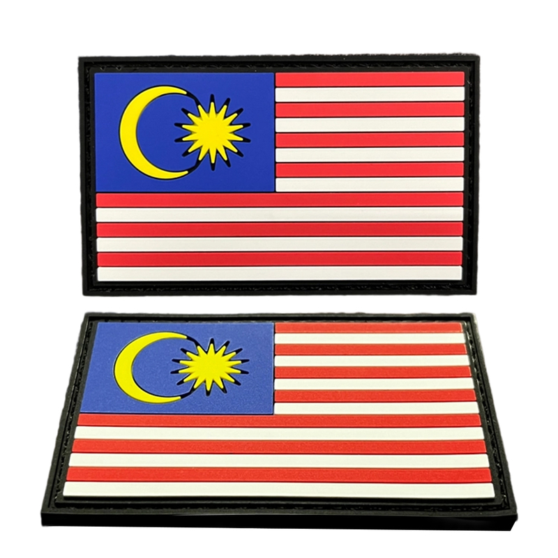 Malaysia National Flag PVC Patch Custom Heat Transfer Rubber Flag 3D Embossed Soft Labels for Clothes Garments Rubber Patches