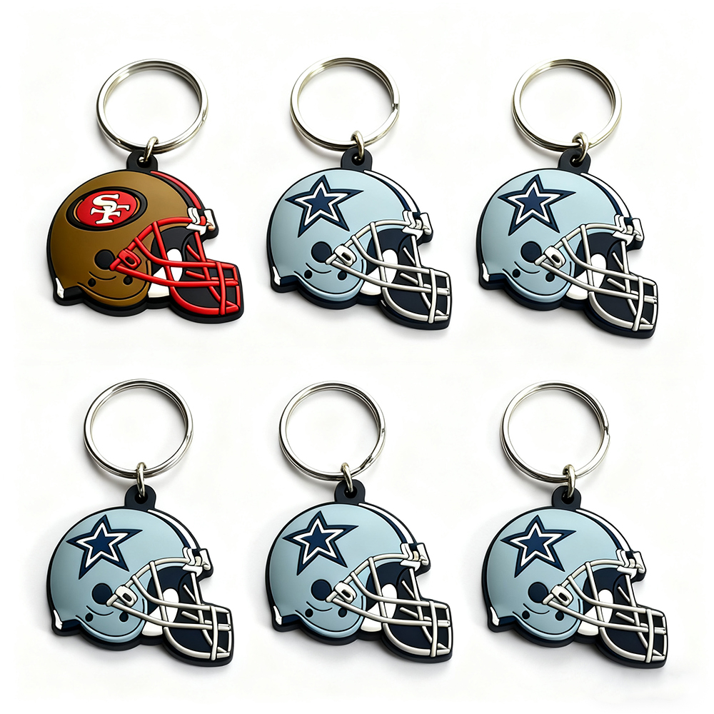 China Factory Manufacturer OEM Key Rings Hotel Key Tag Campaign Promotional Key Tags Custom 3D PVC Rubber Helmet Keychains