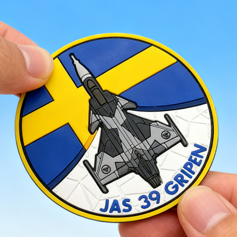 Custom Swedish Aviation Unit PVC Patch 3D Rubber Label with Hook Fastener