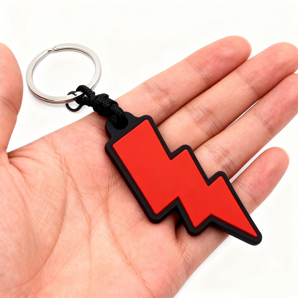 Custom Lightning Shaped Soft PVC Keychain Personalized Rubber Key Ring Logo Charm for Gifts and Branding