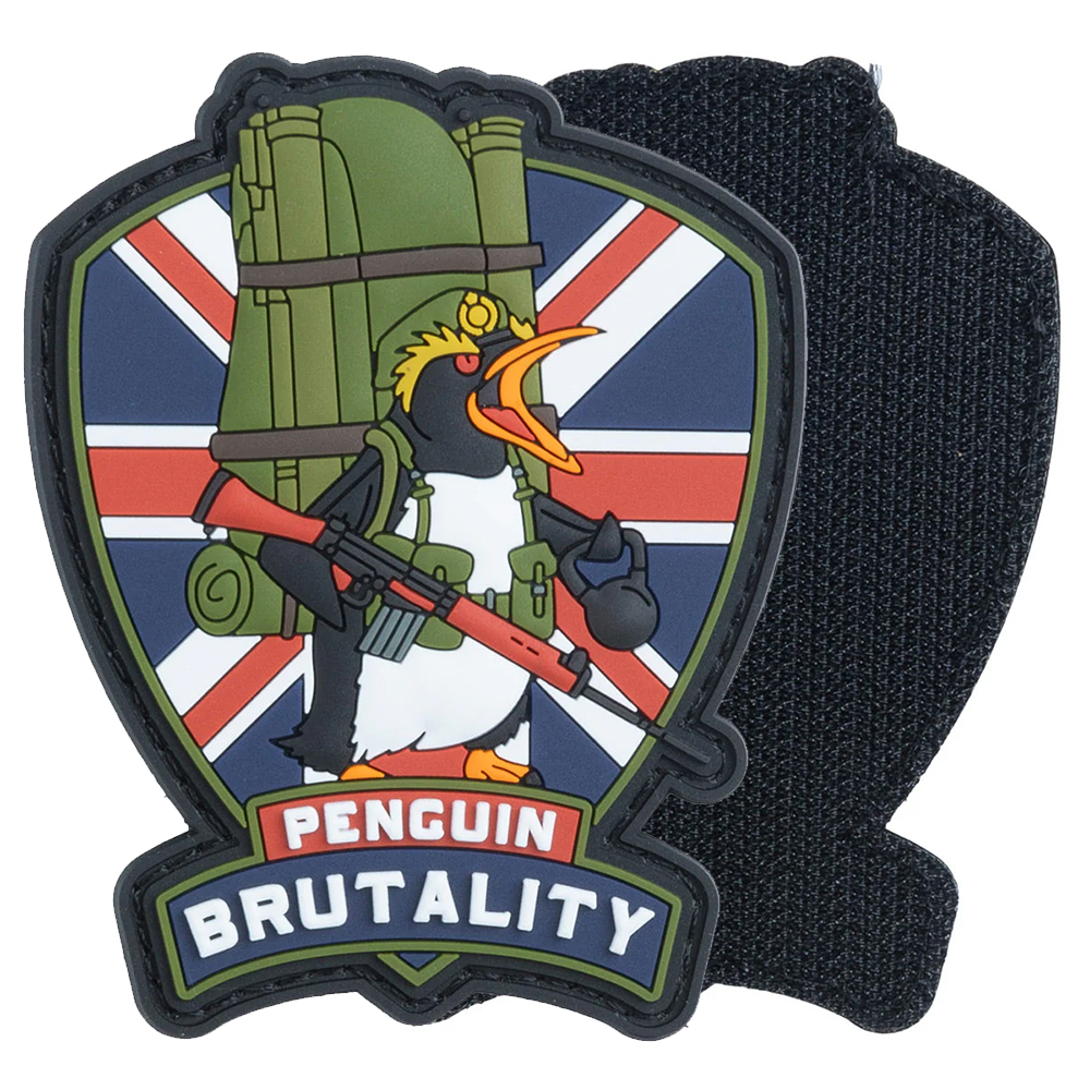 Custom UK Penguin Brutality PVC Patch 3D Soft Rubber Morale Emblem Funny Design Hook and Loop Badge for Jackets and Bags