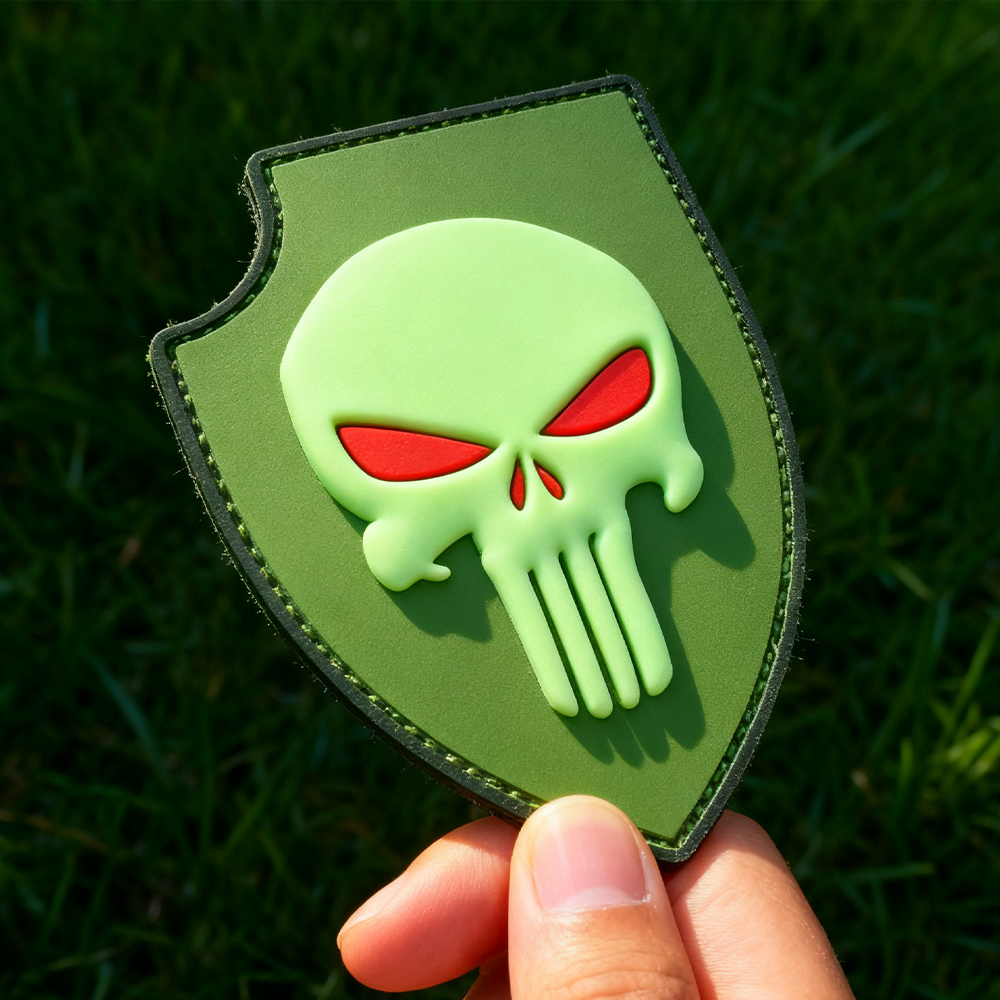 Skull Shield PVC Patch Durable 3D Rubber Emblem for Backpacks Jackets Outdoor Style Gear Decoration