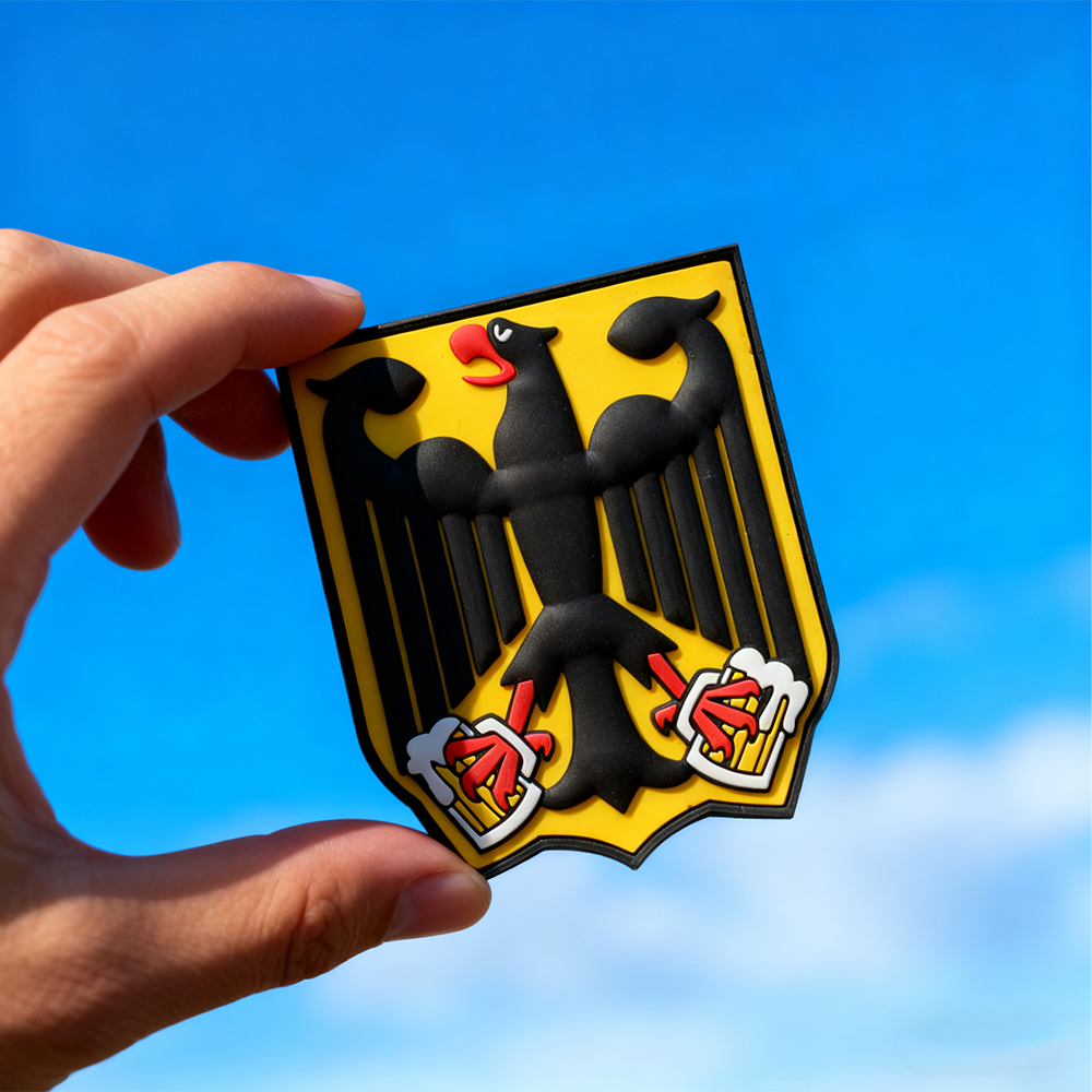 Custom Germany 3D Rubber Patch “BIERADLER” Soft PVC Embossed Eagle Beer Logo Badge Hook and Loop Patch for Jackets Bags