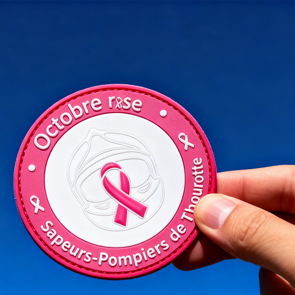 Custom Fight Breast Cancer PVC Patch Pink Ribbon Rubber Badge with Hook Loop for Bags Clothing Accessories