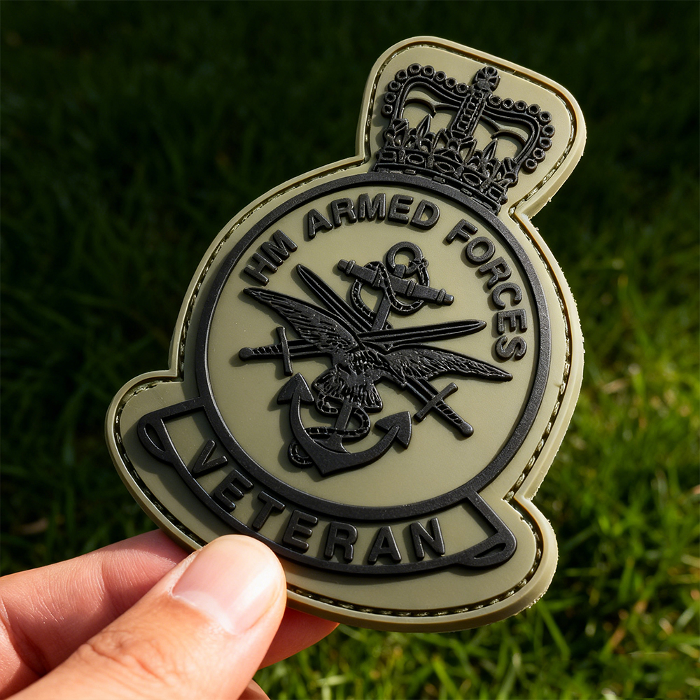 British Veterans PVC Emblem – Weatherproof Rubber Patch with Hook & Loop for Outdoor Packs and Apparel