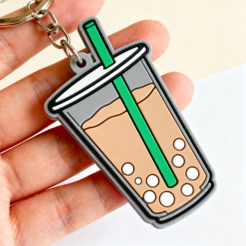 Custom Logo High Quality 3d Rubber Cartoon Coffee Milk Tea Cup Charms Soft Pvc Key Chain Personalized Key Ring Custom Keychain