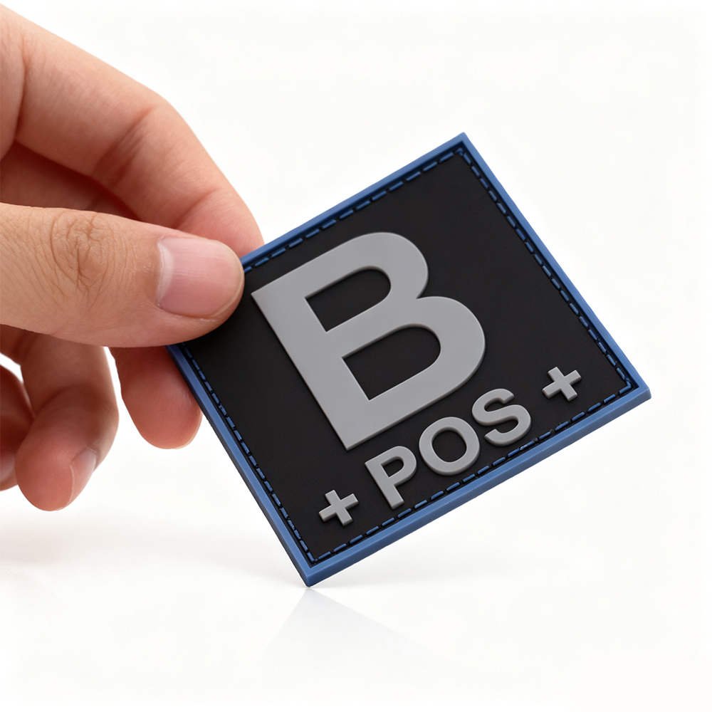 Custom Black Blood Type PVC Patch 3D Soft Rubber Badge Personalized Embossed PVC Label for Jackets Bags and Outdoor Gear