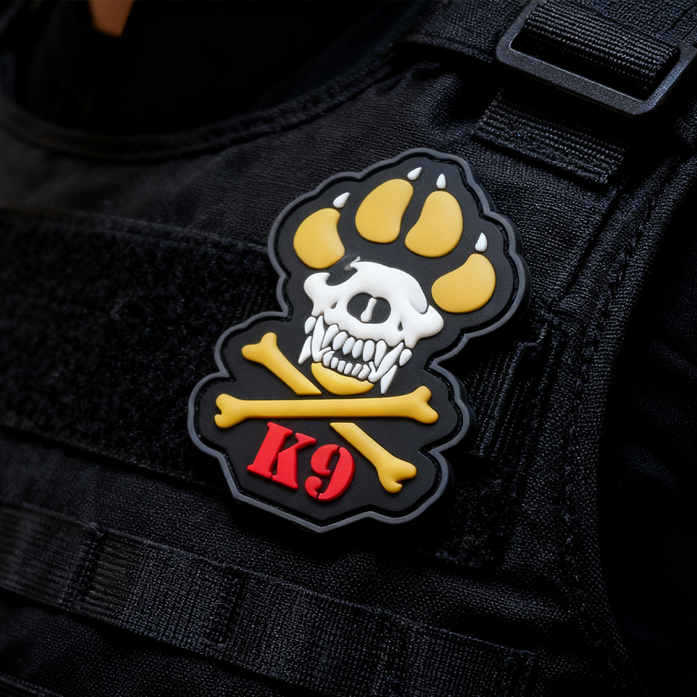 Personalized K9 Skull Dog PVC Patch Hook Loop Rubber Emblem Custom 3D Design for Apparel and Collectors
