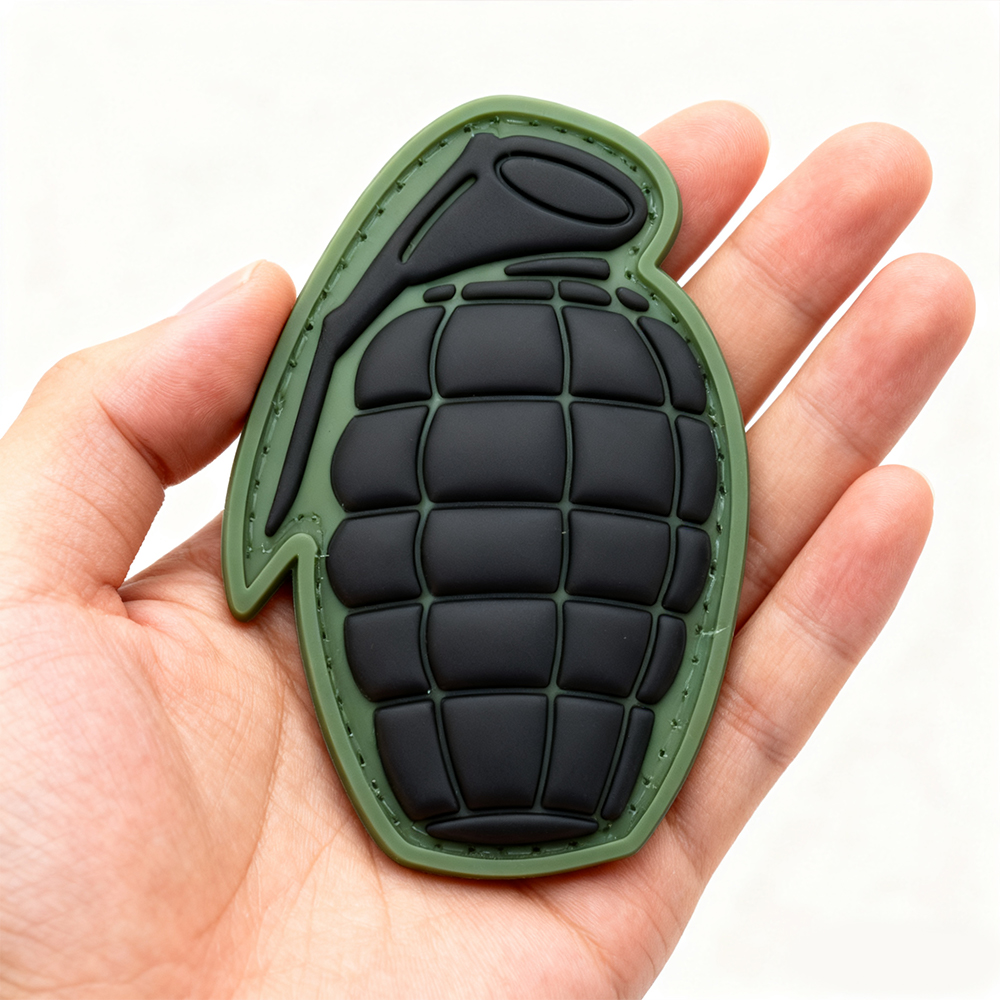 Custom Grenade PVC Patch 3D Soft Rubber Tactical Style Hook and Loop Badge Durable Embossed PVC Label for Outdoor Gear Bags