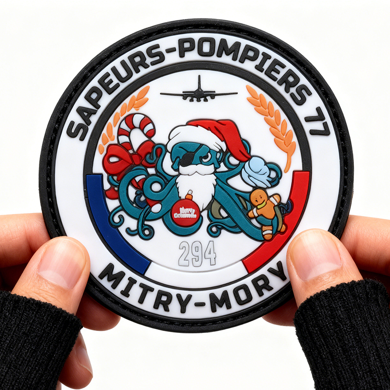 Custom French Firefighters PVC Patch Durable Rubber Emblem with Hook Loop for Outdoor Gear