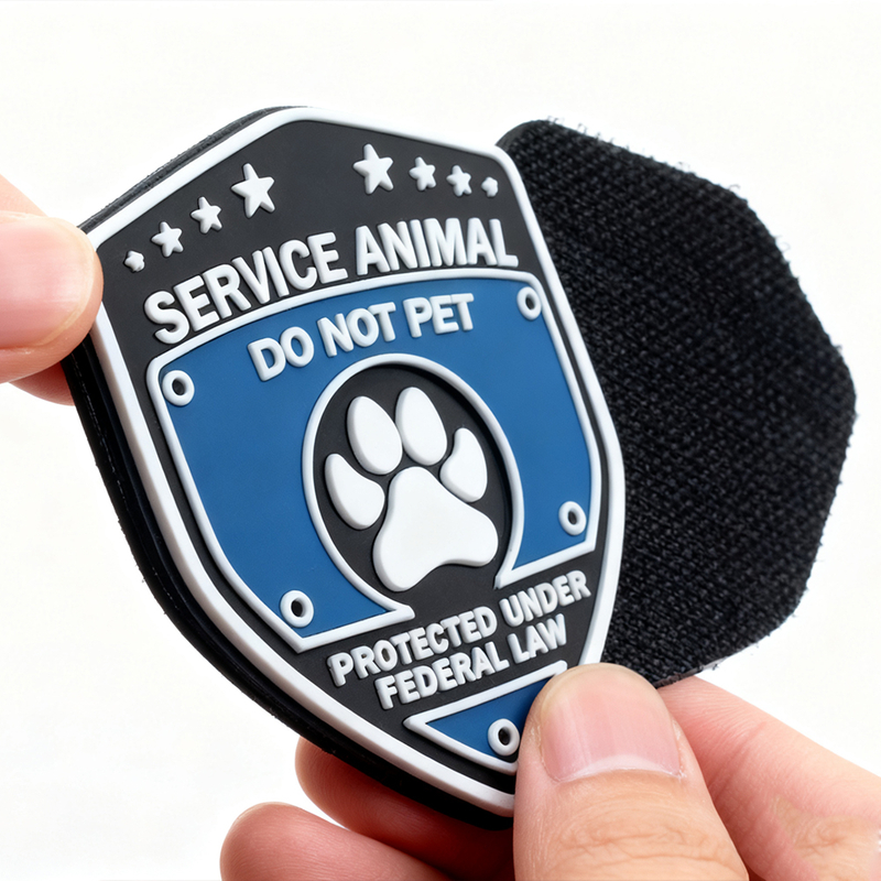 Wholesale Custom Soft PVC Rubber Patches Embossed Service Animal Logo Patch with Hook and Loop Backing for Bags and Clothing