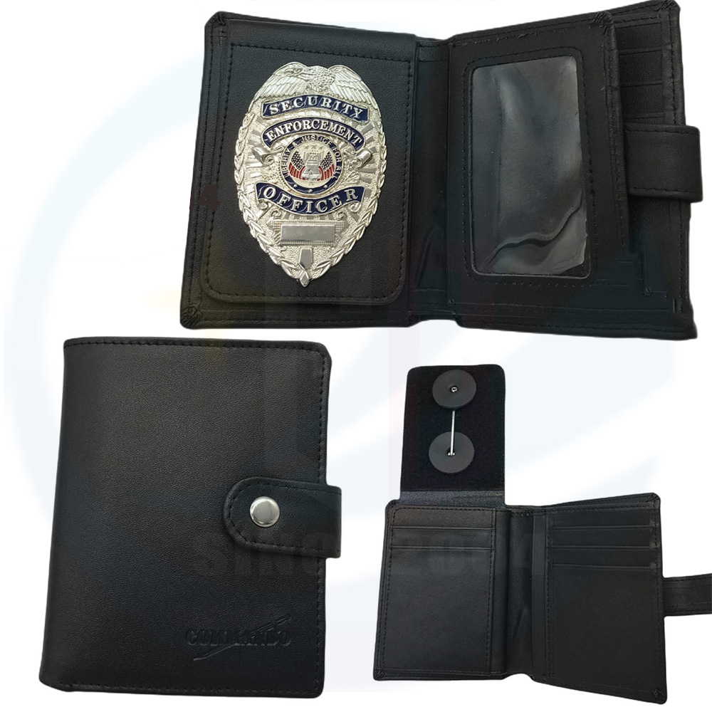 15 years Factory Custom Metal security badge with Leather wallet holder
