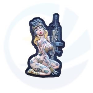 Sexy Blonde Girl PVC 3D M249 Morale Patch Ukraine Army Tactical Badge Hook&Loop