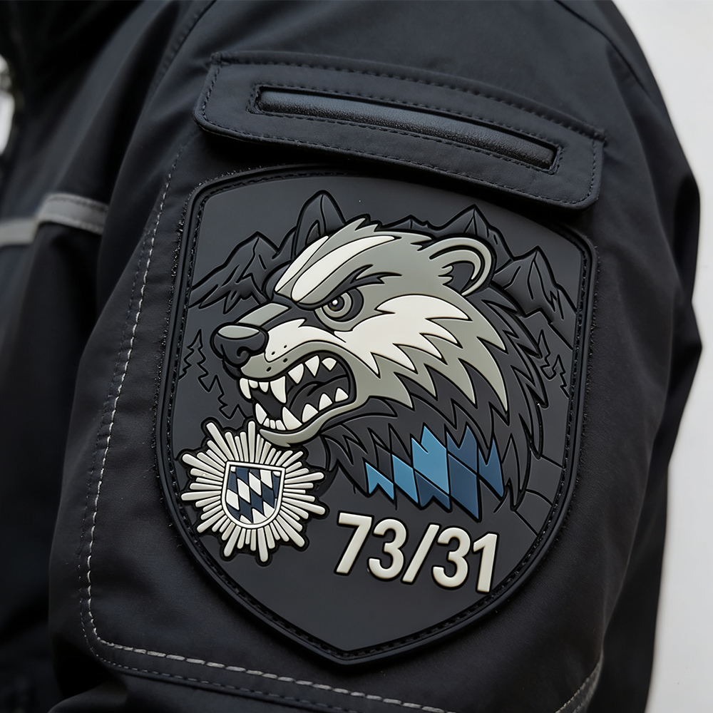 Bavaria Germany Region PVC Patch Custom Fierce Beast Emblem with Mountain Background and Blue White Pattern