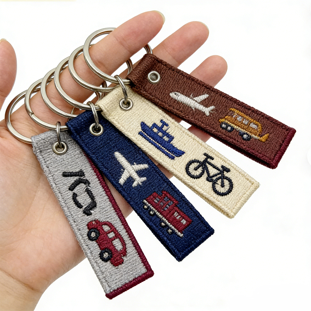 Custom Logo Personalized Embroidered Keyrings with Stylish Fabric Woven Keychain Design