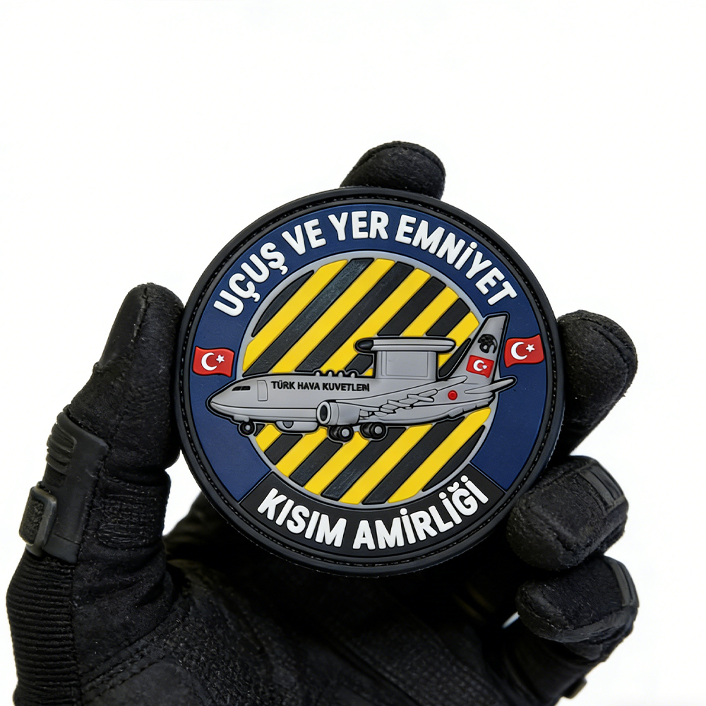 Turkish Aviation Style PVC Patch Round Design Yellow Black Warning Stripes Turkey Inspired Rubber Morale Patch