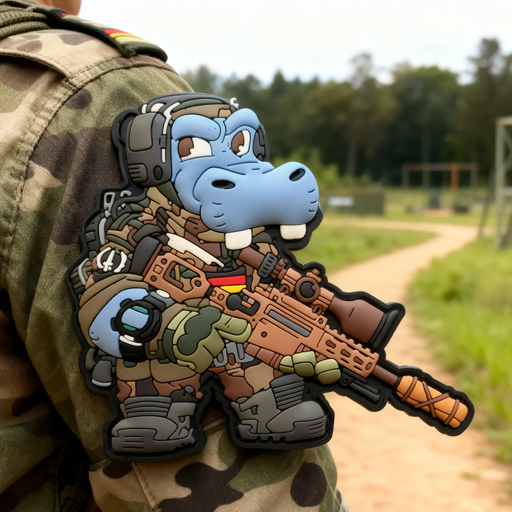 Moral Patches Bundeswehr Hippo PVC Patch Custom Soft Rubber Hippo Emblem Funny PVC Badge for Clothing Bags Accessories