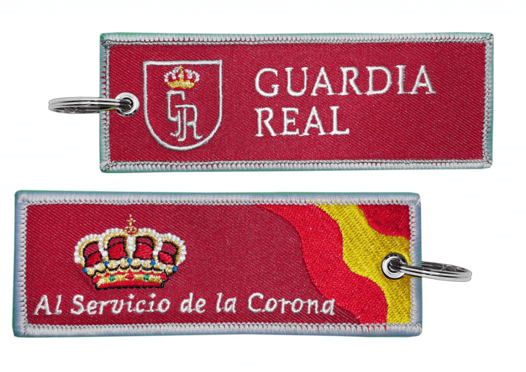 Spanish Police Embroidered Key Tag Custom Woven Fabric Keychain for Identification OEM