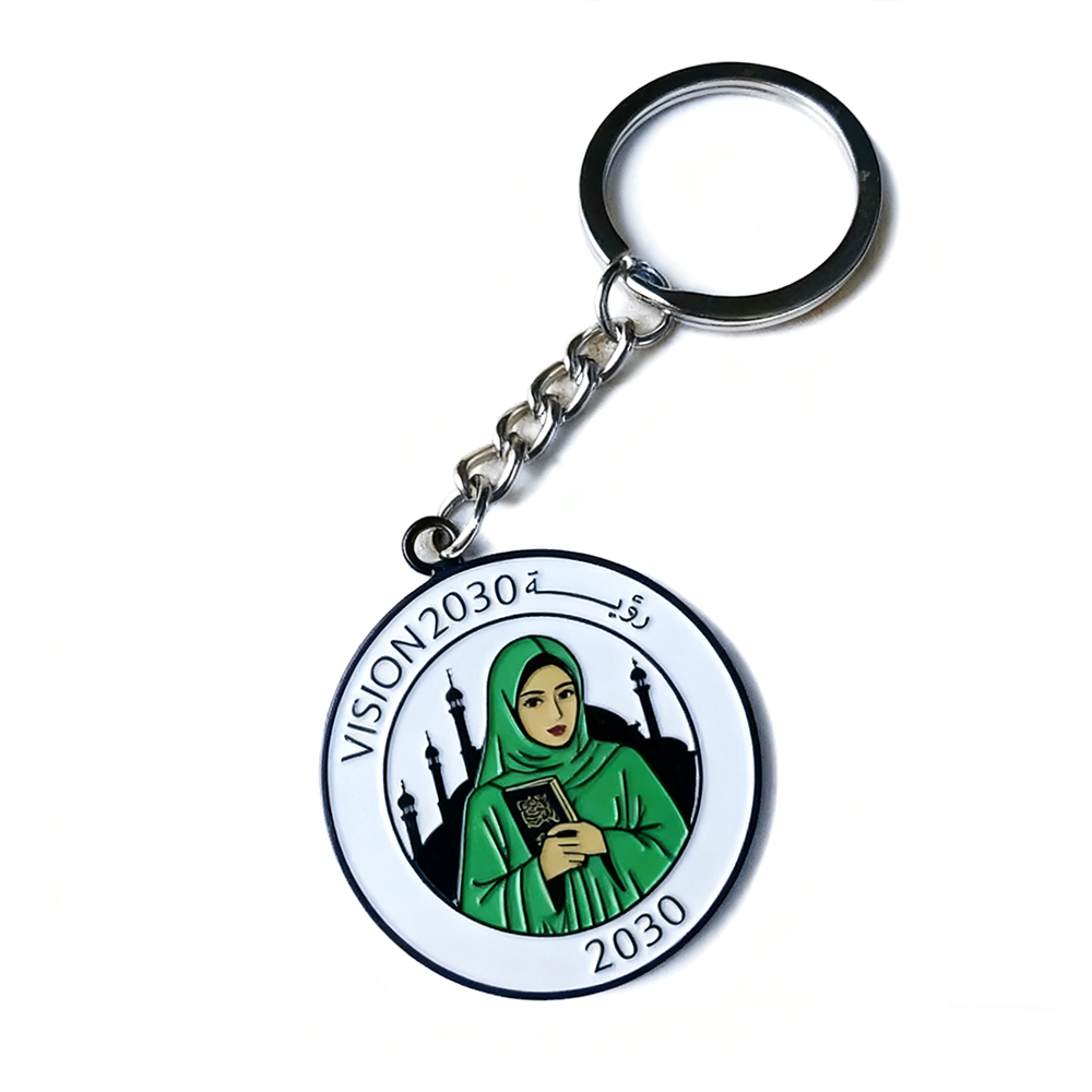 Wholesale Custom Saudi Arabia Company Logo Double Sided Enamel Keychain Color Printed Pin Souvenir for Gift