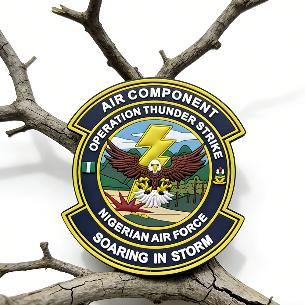 Nigeria Aviation Theme PVC Patch Thunder Strike Design 3D Soft Rubber Regional Emblem for Gear Bags and Collectors