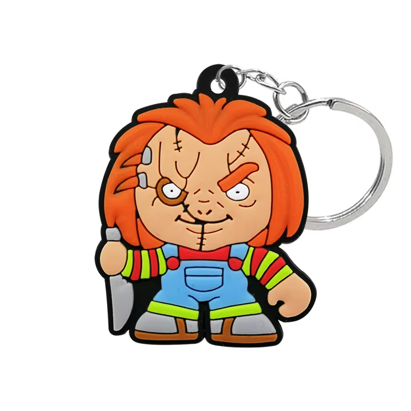 Factory Direct Customized Ready to Ship Wholesale Skeleton Key Ring 2D Rubber Key Chain Halloween Horror Movie Soft PVC Keychain