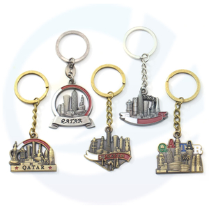 custom 3D buildings embossing logo enamel antique bronze metal qatar souvenir keychain keyring