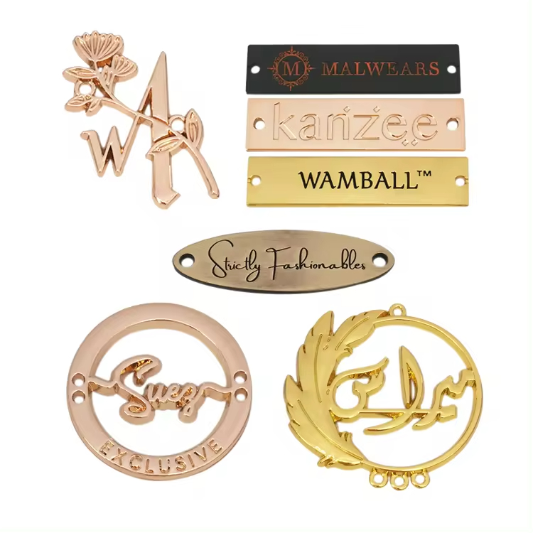 Fashion design engraved brand name custom metal logo labels tag for clothing