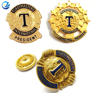 Custom Metal Toastmasters International Outstanding Member Award Blue Gold Tone Enamel Pin