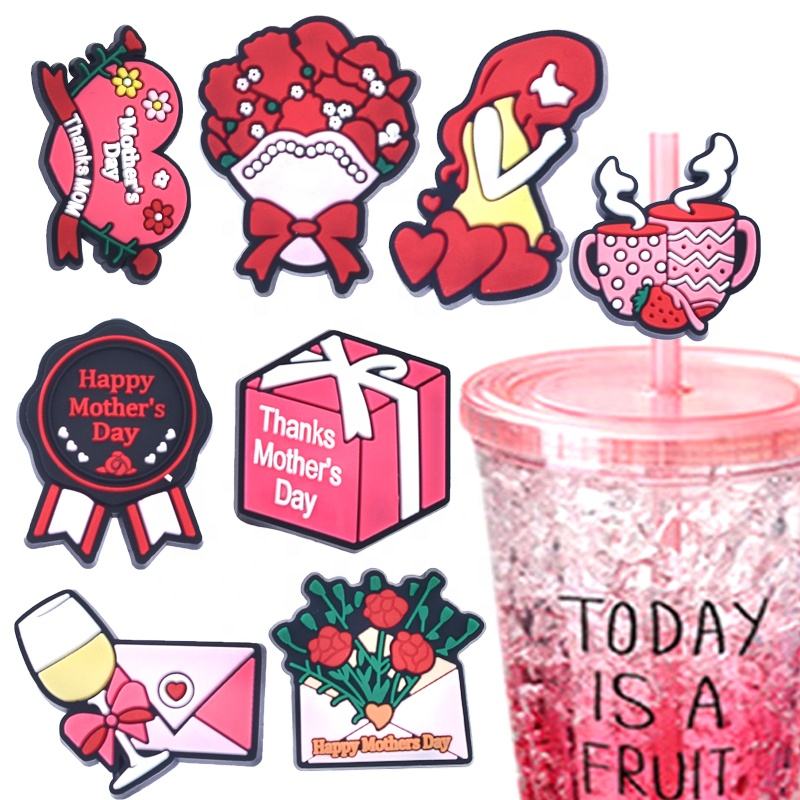 Wholesale pvc fit for 6mm drinking Korean cute cartoon tumbler straw topper holidays silicone Korean straw topper
