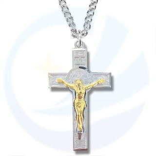 Sterling Silver Two-Tone St. Benedict Crucifix Necklace