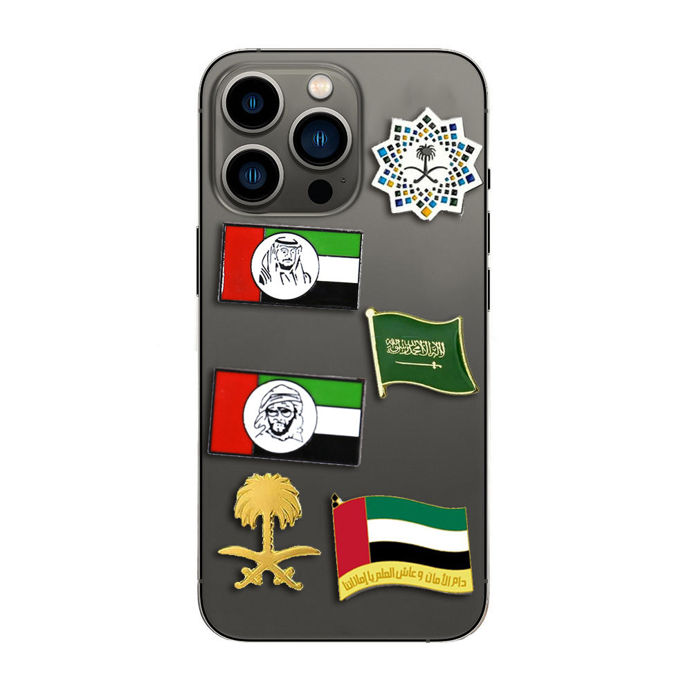 Custom Soft Enamel Ksa National Flag Brooch Badge Saudi Arabia UAE Dubai Lapel Pin For National Day Badge Cell Phone Sticker