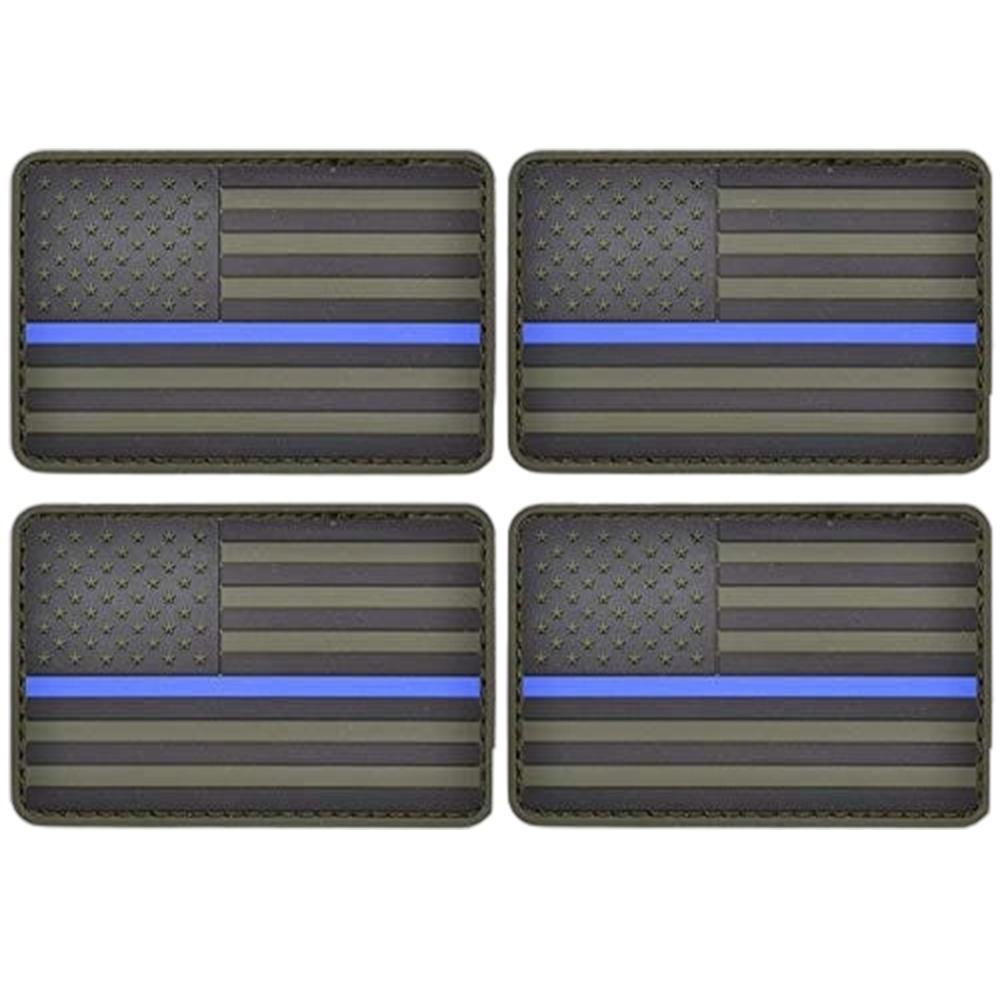 OEM Custom Silicon Patches Large Size 3D US American Blue Line Flag Iron-On PVC Rubber Patch for Clothing Woven Fabric Technique